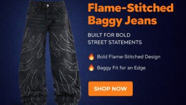 Flame-Stitched Baggy Jeans Built for Bold Street Statements