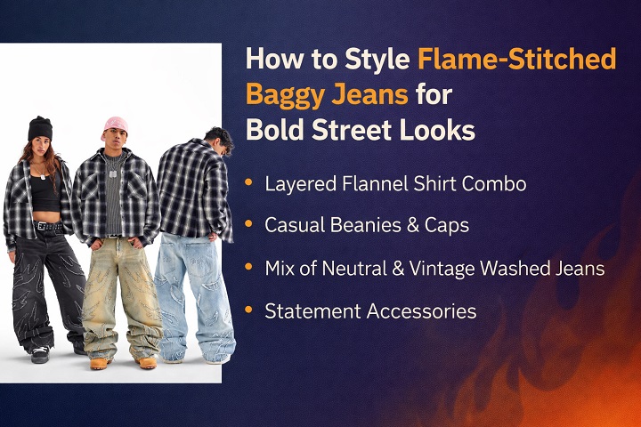 How to Style Flame-Stitched Baggy Jeans for Bold Street Looks